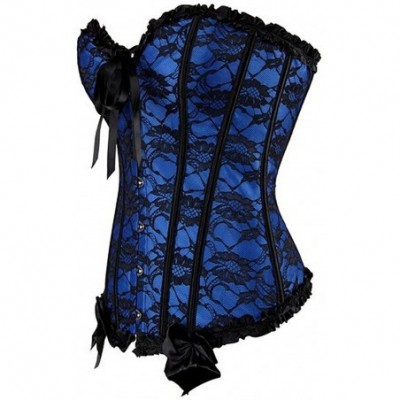 Bustiers & Corsets Women's Sexy Bow Lace Corset Bustier Bodyshaper Top Bodice S-6XL - Blue 2 - CC12H7NKW4X