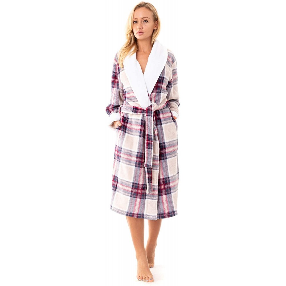 Robes Women's Soft Fleece Robe - Pink Tartan - CQ18XTLRSCK