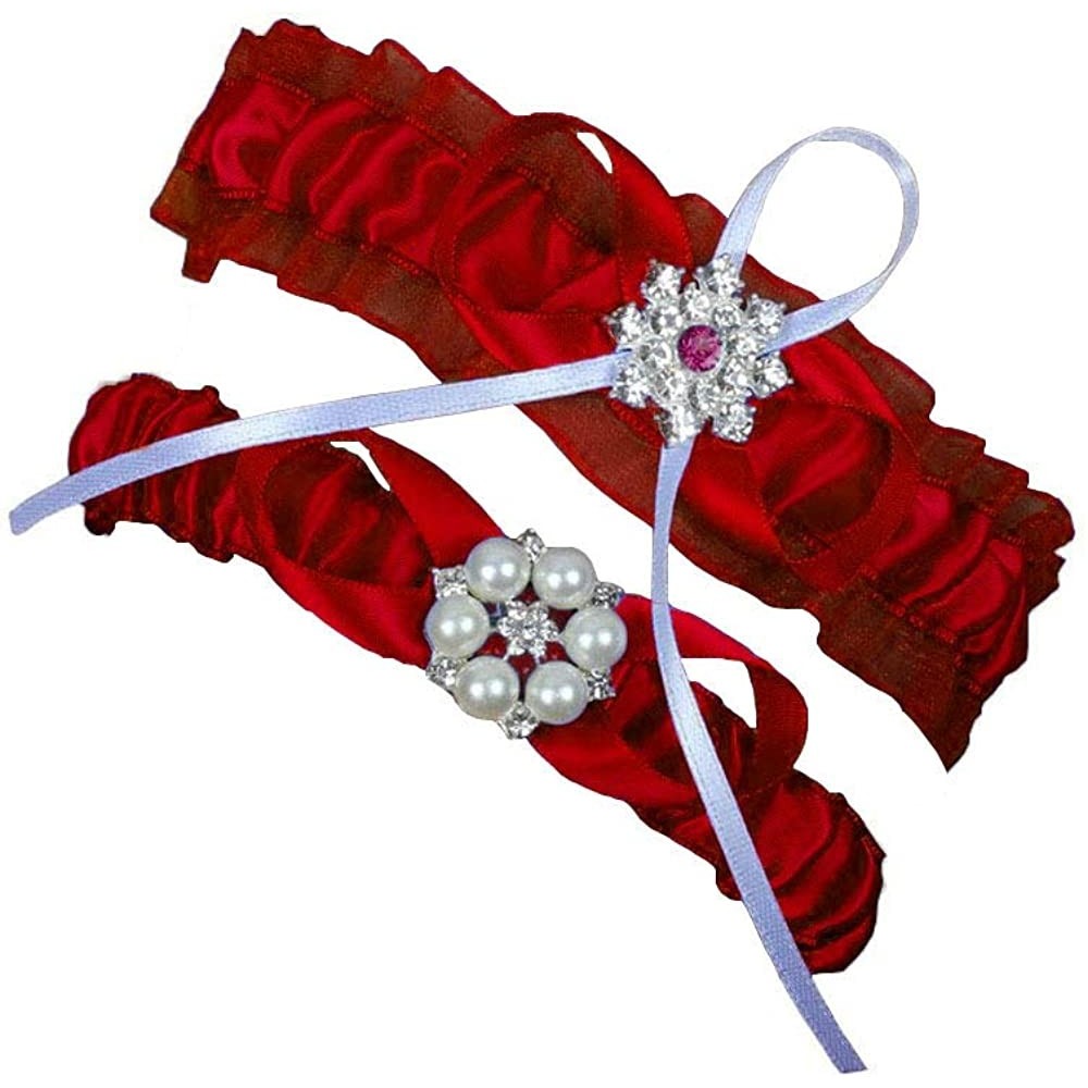 Garters & Garter Belts Women's Satin Bridal Garters Wedding Garters with Rhinestone and Pearl - Red - CF12O5B4A6Y