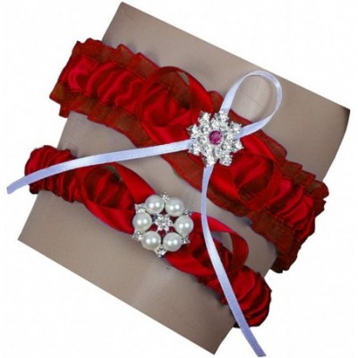 Garters & Garter Belts Women's Satin Bridal Garters Wedding Garters with Rhinestone and Pearl - Red - CF12O5B4A6Y