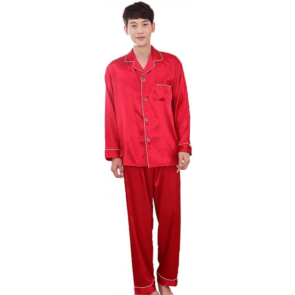 Sleep Sets Men's Classic Satin Propitious Clouds Pajamas Set - Red - CO12O33286S