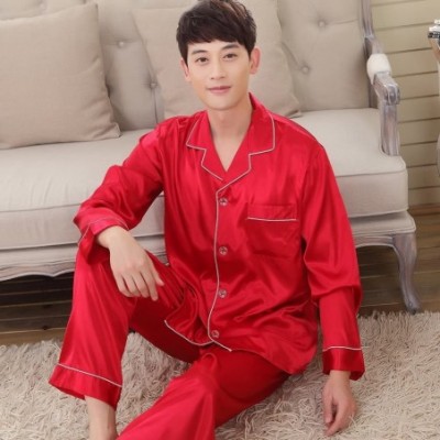 Sleep Sets Men's Classic Satin Propitious Clouds Pajamas Set - Red - CO12O33286S