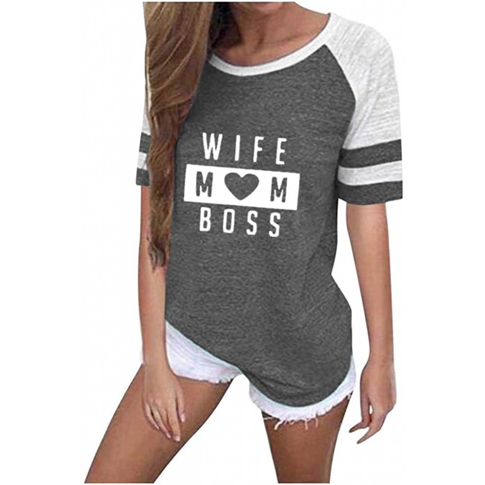 Robes Womens Plus Size Loose T-Shirts Summer Casual Printing Stripe Short Sleeve Blouse T Shirt Tops - Gray - CD196RHXY0T