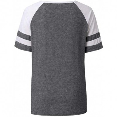 Robes Womens Plus Size Loose T-Shirts Summer Casual Printing Stripe Short Sleeve Blouse T Shirt Tops - Gray - CD196RHXY0T