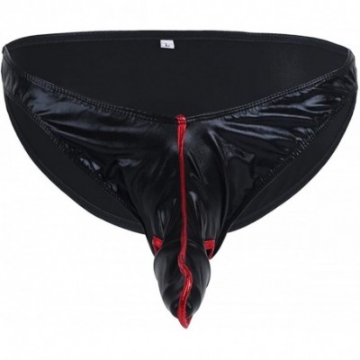 Briefs Men Metallic Shiny Bulge Pouch Elephant Underwear Enhance Underpants - Black - CD18TWZ0OYL