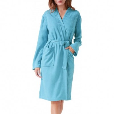 Robes Women Men Hotel Spa Waffle Weave Kimono V Neck Sleepwear Bathrobe - Pure Light Blue - CA18AWK9OTI