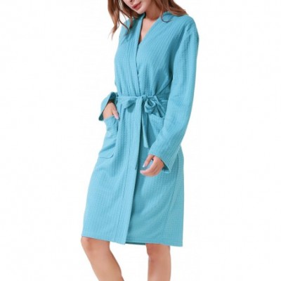 Robes Women Men Hotel Spa Waffle Weave Kimono V Neck Sleepwear Bathrobe - Pure Light Blue - CA18AWK9OTI