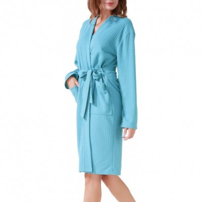 Robes Women Men Hotel Spa Waffle Weave Kimono V Neck Sleepwear Bathrobe - Pure Light Blue - CA18AWK9OTI