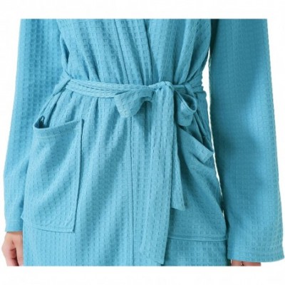 Robes Women Men Hotel Spa Waffle Weave Kimono V Neck Sleepwear Bathrobe - Pure Light Blue - CA18AWK9OTI