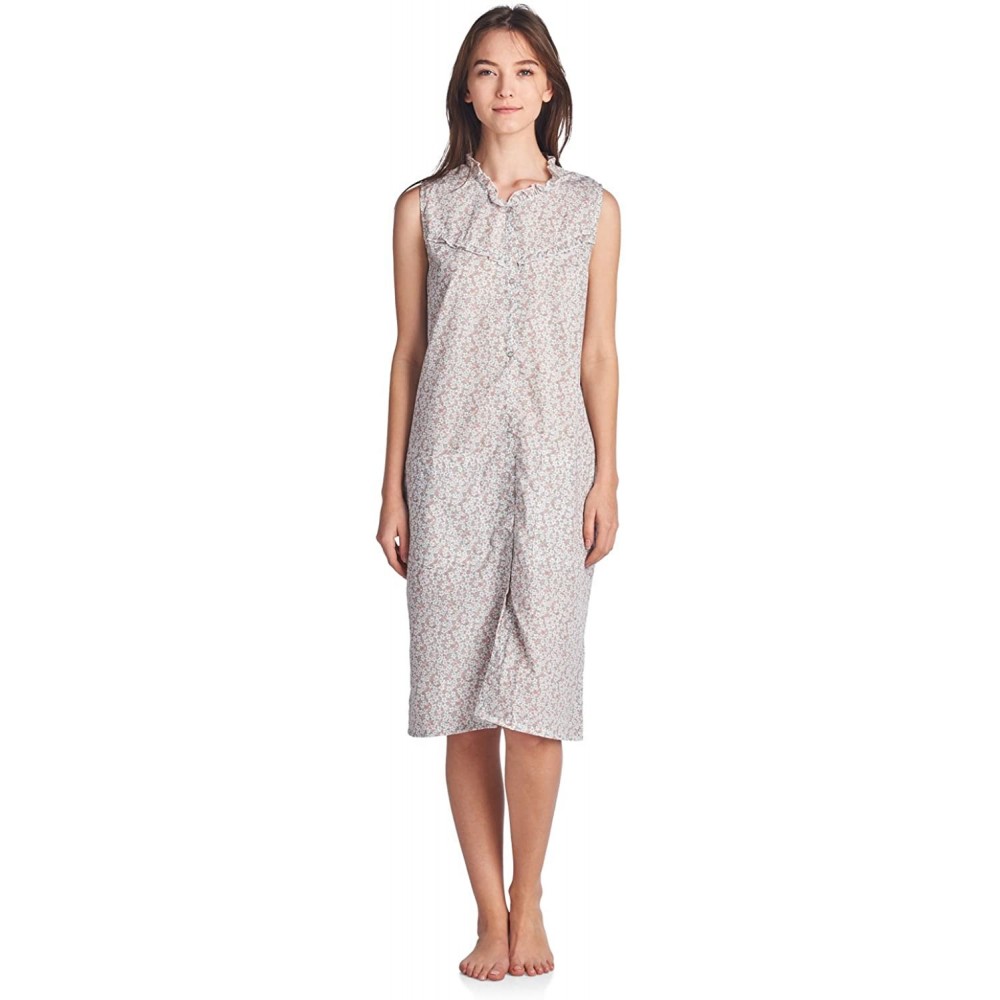 Nightgowns & Sleepshirts Women's Snap Front Sleeveless Lounger Housecoat - Grey - CC182I87W9O