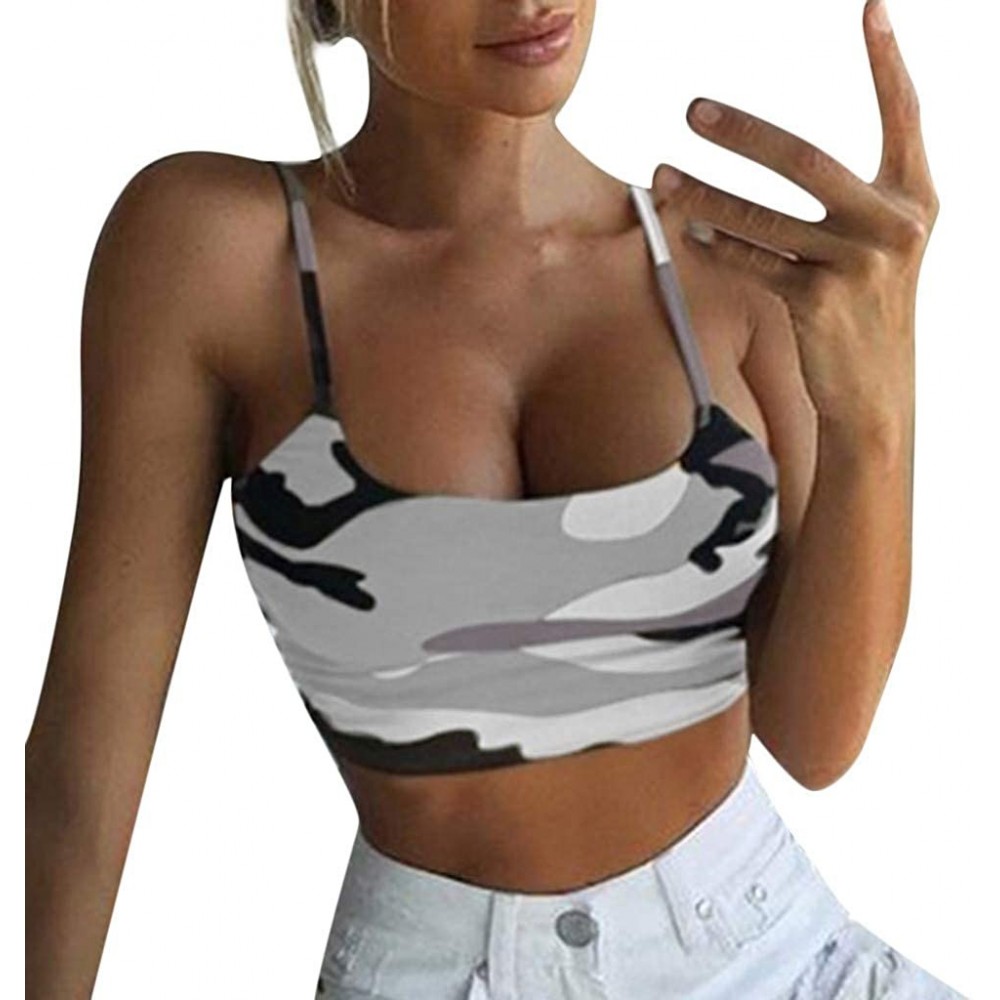 Shapewear Women's T Shirt Sleeveless Shirts Tunic Camouflage Sexy Crop Halter Blouse Tanks Vest Tops - Gray - CK18ORILCZ6