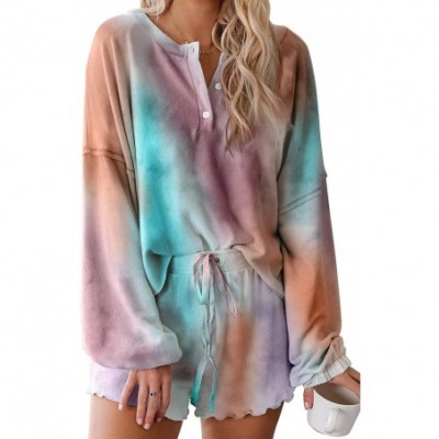 Sets Womens Tie Dye Printed Loungewear Long Sleeve Pajama Set Sleepwear 2 Piece Nightwear with Shorts - Orangeblue - CQ190HSYO9X