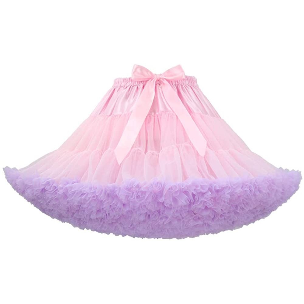 Slips Womens 3-Layered Pleated Lolita Tulle Petticoat Tutu Puffy Party Cosplay Princess Crinoline Underskirt - Light Pink-mul...