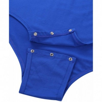 Undershirts Men's Short Sleeve Undershirt Botton Crotch One Piece Bodysuit Shirt Leotard Romper - Round Neck Blue - CK19CZK5MEE