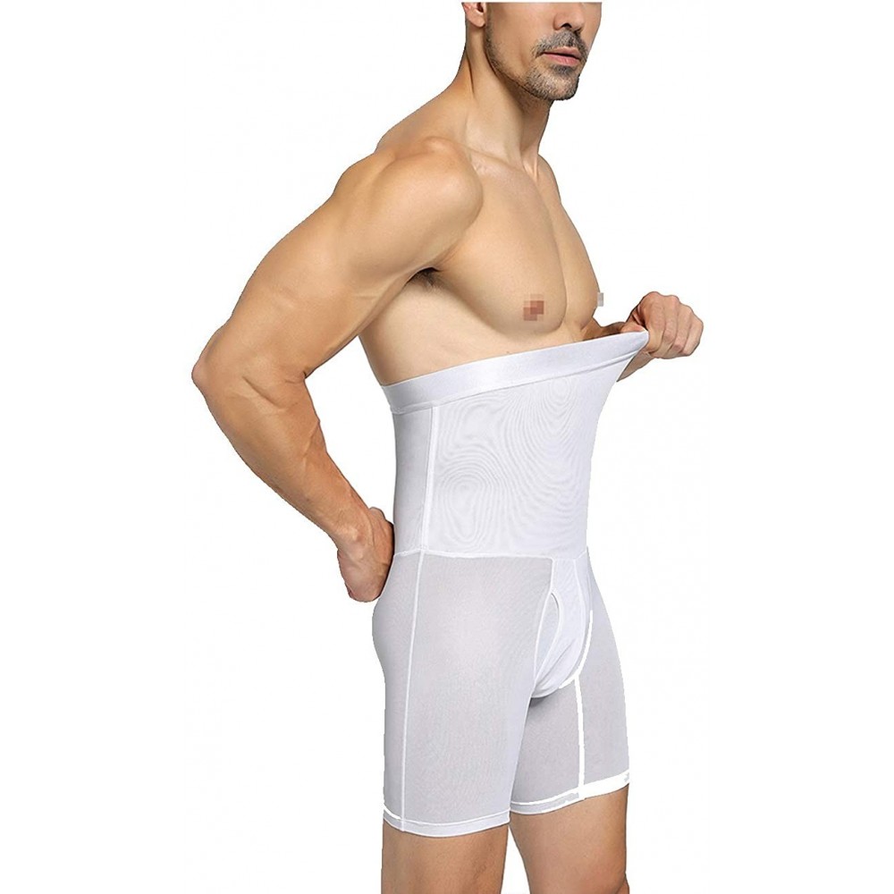 Boxer Briefs Mens High Waist Compression Shapewear Slimming Body Shaper Tummy Control Shorts Briefs Underwear - White01-mesh ...