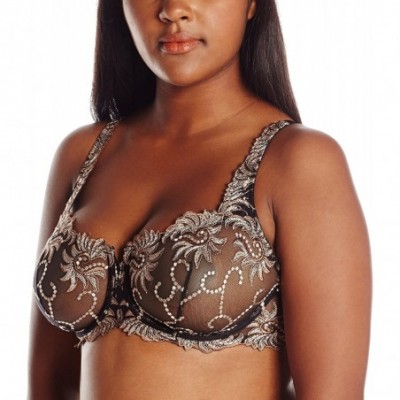 Bras Sevilla Scroll Embroidered Semi Demi Underwire Bra - Black/Taupe - CQ11S8ZD9I1