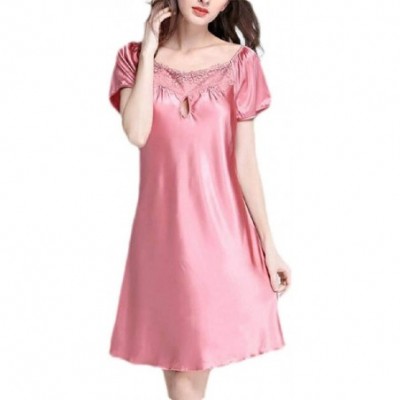 Nightgowns & Sleepshirts Sexy Short Sleeve Satin Loungewear Nightgown Sleep Dress - 1 - C719DDXUR62