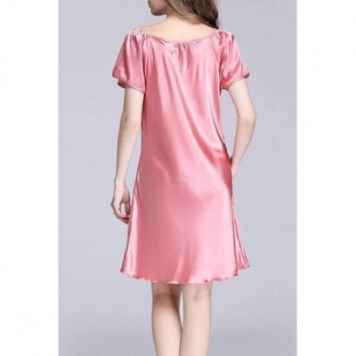 Nightgowns & Sleepshirts Sexy Short Sleeve Satin Loungewear Nightgown Sleep Dress - 1 - C719DDXUR62