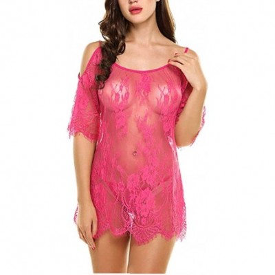 Baby Dolls & Chemises Women Lingerie Chemises Lace Smock Sleepwear-S-4XL-Ivygrend - Rose Red - CF1999KLZWD