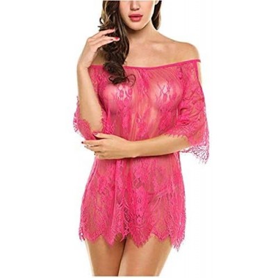 Baby Dolls & Chemises Women Lingerie Chemises Lace Smock Sleepwear-S-4XL-Ivygrend - Rose Red - CF1999KLZWD