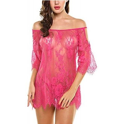 Baby Dolls & Chemises Women Lingerie Chemises Lace Smock Sleepwear-S-4XL-Ivygrend - Rose Red - CF1999KLZWD