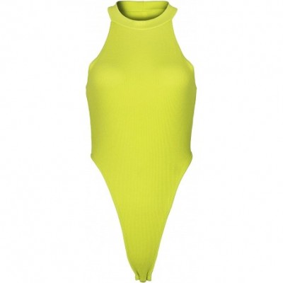 Shapewear Women's Sleeveless Mock Neck Bodysuit High Cut Bodycon Bodysuit Leotard - Neon Green - CP18WSXA3XW