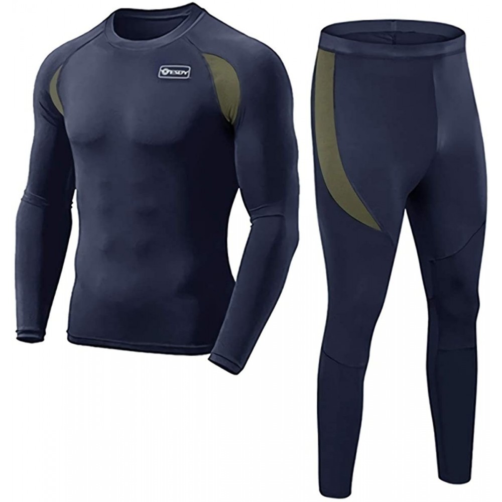 Thermal Underwear Men's Winter Skiing Thermal Underwear Sets Sweat Quick Drying Top & Long Johns Sportswear - Navy - CI193LUDMQO