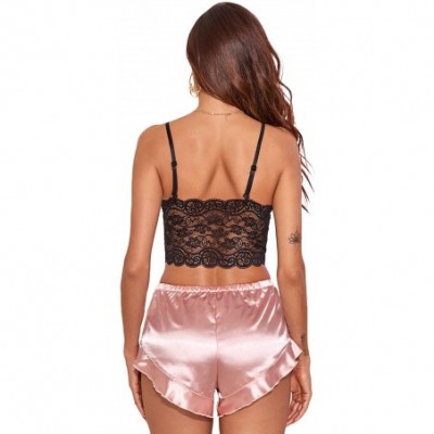 Sets Women's 2 Piece Lingerie Set Lace Cami Top with Shorts with Panties Sexy Pajama Set - Black Pink-7 - CB19E002CZH