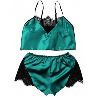 Sets Pajamas Womens Sexy Lingerie Satin Sleepwear Cami Shorts Set Nightwear - Green - C4196UOUTO2