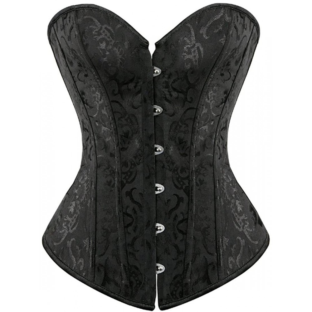 Bustiers & Corsets Women's Bustier Corset Top Sexy Lingerie Sets Black Satin Waist Cincher - 2340black - CA18N9K08DH