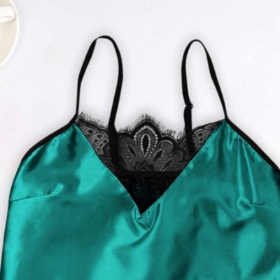 Sets Pajamas Womens Sexy Lingerie Satin Sleepwear Cami Shorts Set Nightwear - Green - C4196UOUTO2