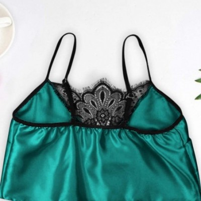 Sets Pajamas Womens Sexy Lingerie Satin Sleepwear Cami Shorts Set Nightwear - Green - C4196UOUTO2