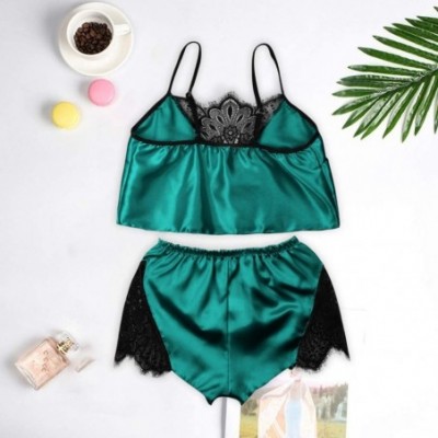 Sets Pajamas Womens Sexy Lingerie Satin Sleepwear Cami Shorts Set Nightwear - Green - C4196UOUTO2