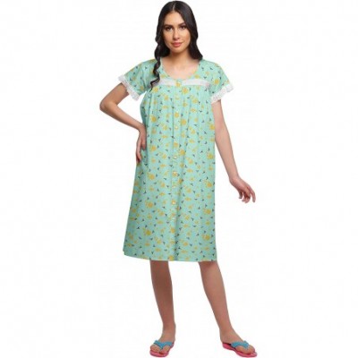 Nightgowns & Sleepshirts Nightwear for Women Printed Cotton Nightdress Knee Length Sleepwear - Pastel Mint2 - CH18Z922QSW