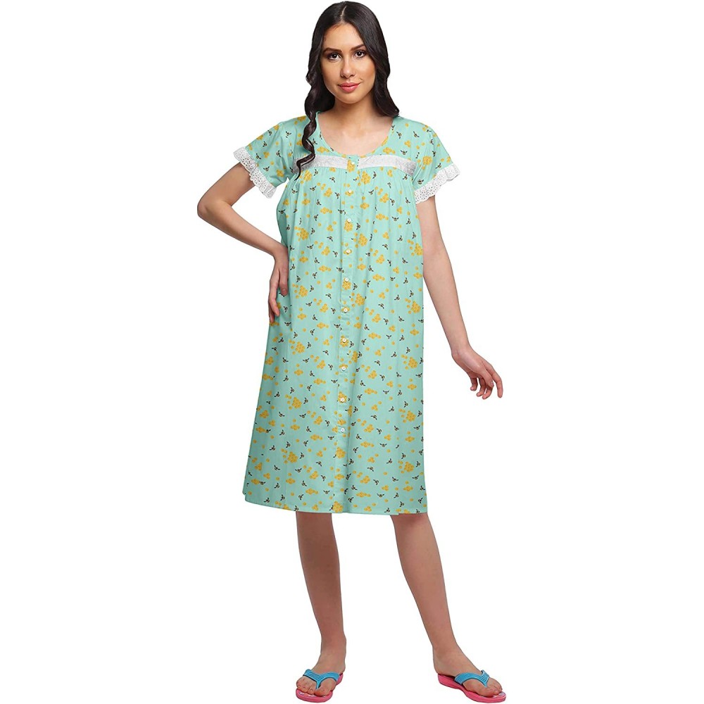 Nightgowns & Sleepshirts Nightwear for Women Printed Cotton Nightdress Knee Length Sleepwear - Pastel Mint2 - CH18Z922QSW