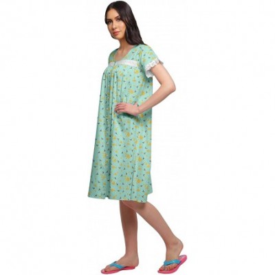 Nightgowns & Sleepshirts Nightwear for Women Printed Cotton Nightdress Knee Length Sleepwear - Pastel Mint2 - CH18Z922QSW