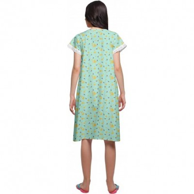 Nightgowns & Sleepshirts Nightwear for Women Printed Cotton Nightdress Knee Length Sleepwear - Pastel Mint2 - CH18Z922QSW