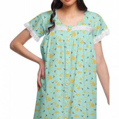 Nightgowns & Sleepshirts Nightwear for Women Printed Cotton Nightdress Knee Length Sleepwear - Pastel Mint2 - CH18Z922QSW