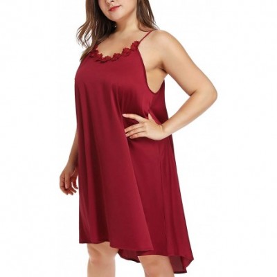 Nightgowns & Sleepshirts Women's Plus Size Silk Sleeveless Lingerie Nightgown Chemises Slip Sleepwear Nightie Lounge Dress - ...