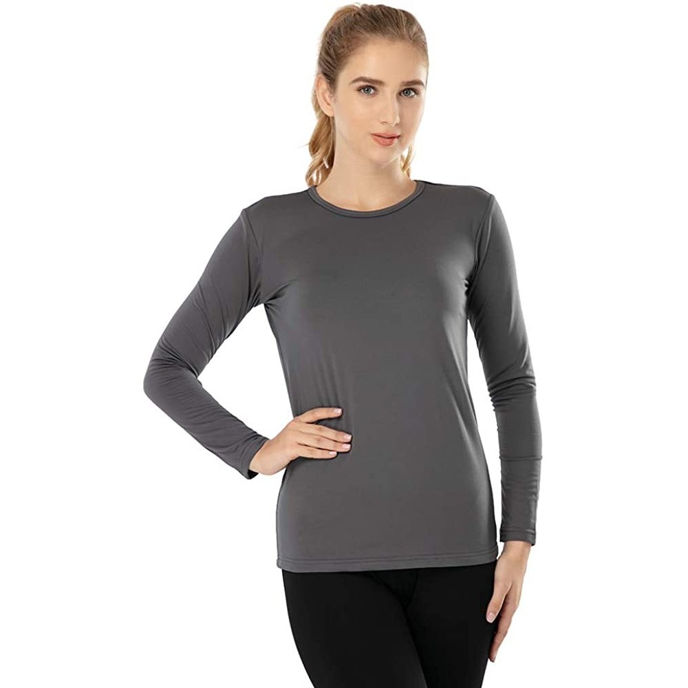 Thermal Underwear Womens Thermal Tops Fleece Lined Shirt Long Sleeve Base Layer - Crew Neck-dark Grey - CQ19248EQDT