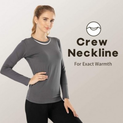 Thermal Underwear Womens Thermal Tops Fleece Lined Shirt Long Sleeve Base Layer - Crew Neck-dark Grey - CQ19248EQDT