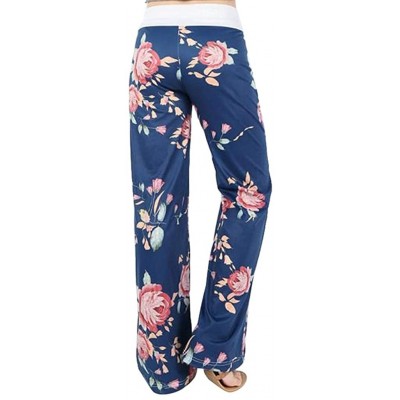 Bottoms Women's Casual Floral Print Palazzo Pants Pajama Lounge Pants Wide Leg Drawstring - Blue1 - C518URMOYDW