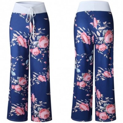 Bottoms Women's Casual Floral Print Palazzo Pants Pajama Lounge Pants Wide Leg Drawstring - Blue1 - C518URMOYDW