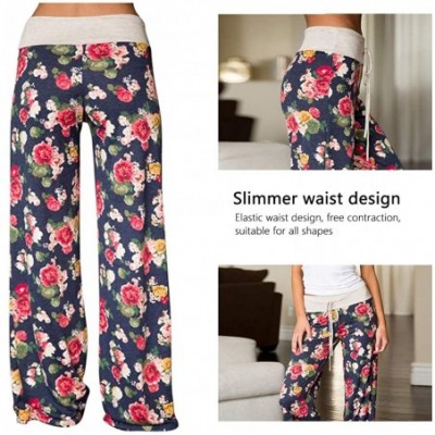 Bottoms Women's Casual Floral Print Palazzo Pants Pajama Lounge Pants Wide Leg Drawstring - Blue1 - C518URMOYDW