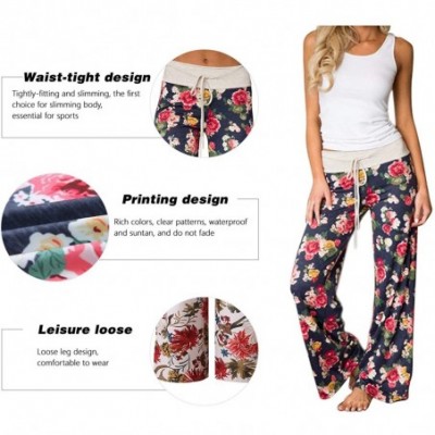 Bottoms Women's Casual Floral Print Palazzo Pants Pajama Lounge Pants Wide Leg Drawstring - Blue1 - C518URMOYDW