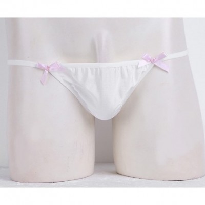 Bikinis Sissy Men's Bowknot Cheeking Bikini Briefs Low Waist Panties Underwear - Ivory - CS186AUH6YX