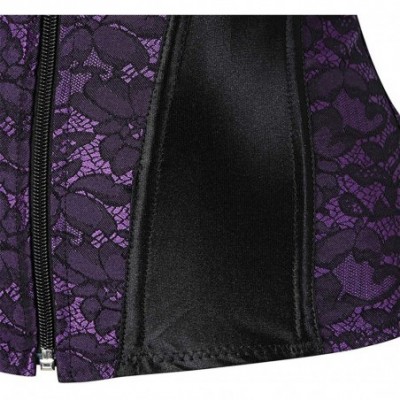 Shapewear Women Sexy Boned Lace up Corsets and Strap Bustiers Top Overbust Shaper - Zipper Purple - CE18HYDR487