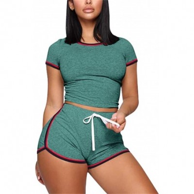 Sets Two Piece Outfits for Women - Sexy Pajamas Crop Tops Workout Shorts Sweatsuits Sets - Stripe Green4 - CR198Q4QG59