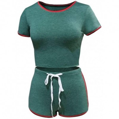 Sets Two Piece Outfits for Women - Sexy Pajamas Crop Tops Workout Shorts Sweatsuits Sets - Stripe Green4 - CR198Q4QG59