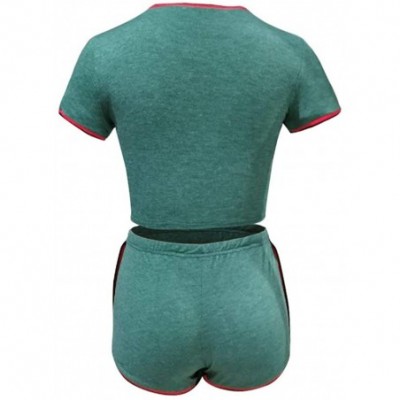 Sets Two Piece Outfits for Women - Sexy Pajamas Crop Tops Workout Shorts Sweatsuits Sets - Stripe Green4 - CR198Q4QG59